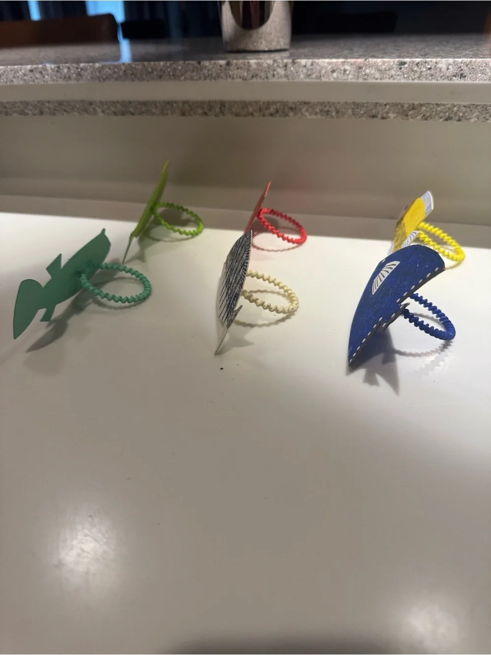 Decorative Metal Fish Napkin Rings, Blue, Green, Orange, Yellow, Red, White